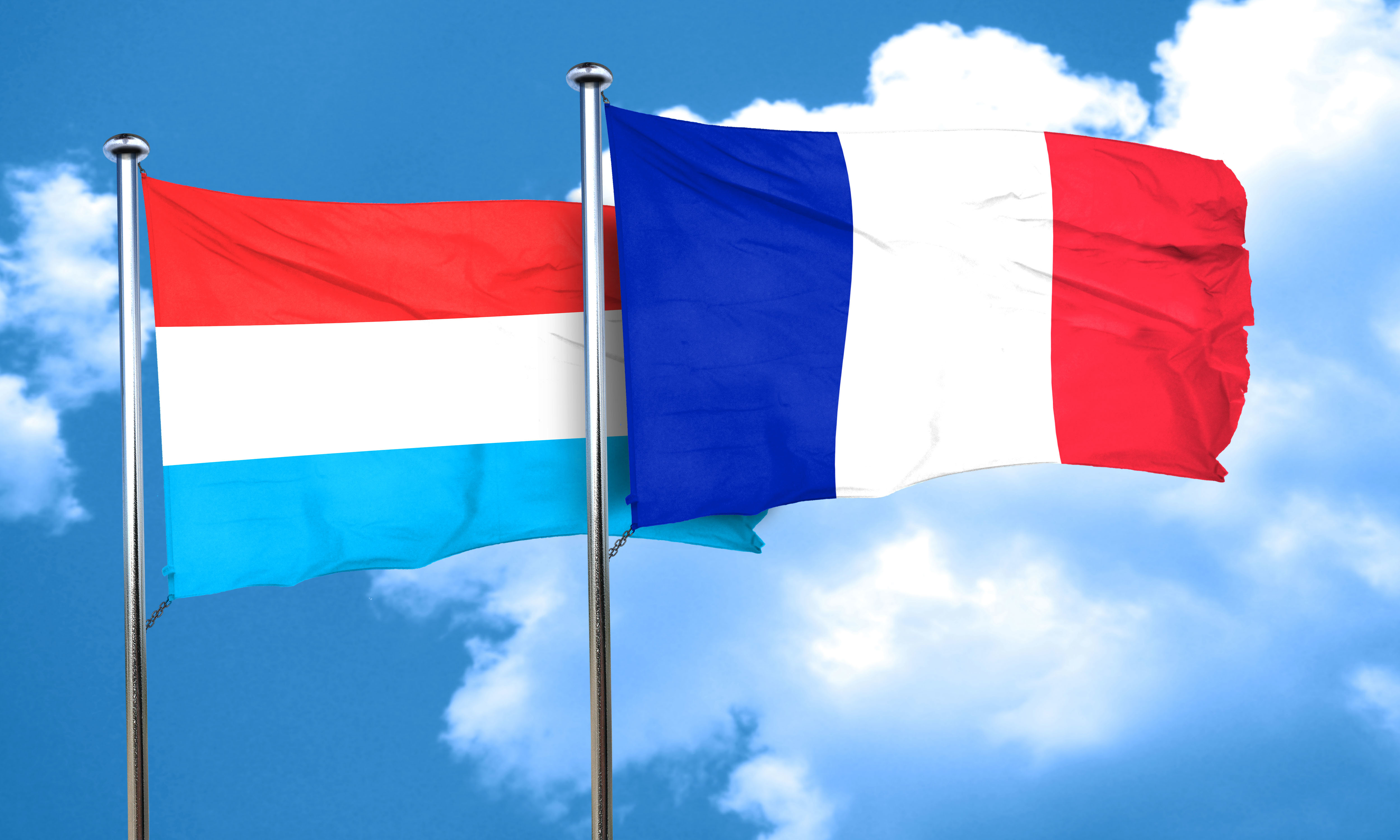 Luxembourg flag with France flag, 3D rendering