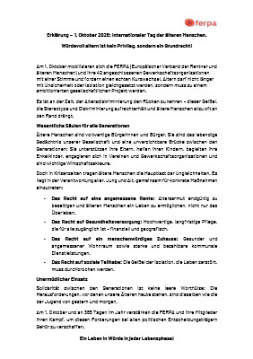 Erklärung – 1. Oktober 2026: Internationaler Tag der älteren Menschen.