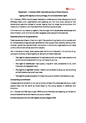 Statement – 1 October 2026: International Day of Older Persons