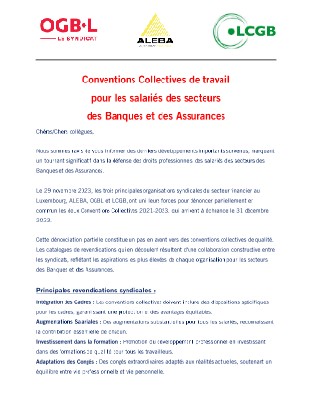 Conventions Collectives de travail pour les salariés des secteurs des Banques et des Assurances (PDF)