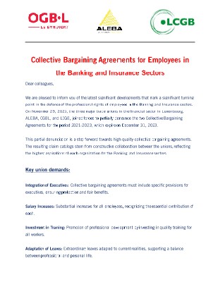 Collective Bargaining Agreements for Employees in the Banking and Insurance Sectors (PDF)