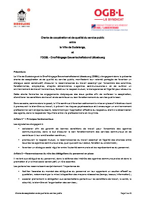 Charte de coopération et de qualité du service public entre la Ville de Dudelange, et l’OGBL